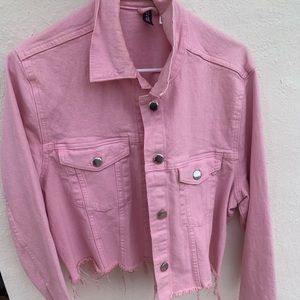 Pink cropped jean jacket!